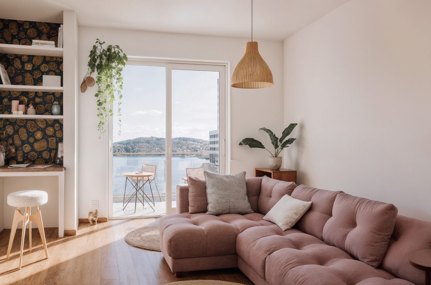 Cette zone perdue du salon deviens un bureau fonctionel avec des étagères de rangement afin d’optimiser l’espace - aménagement intérieur Rennes